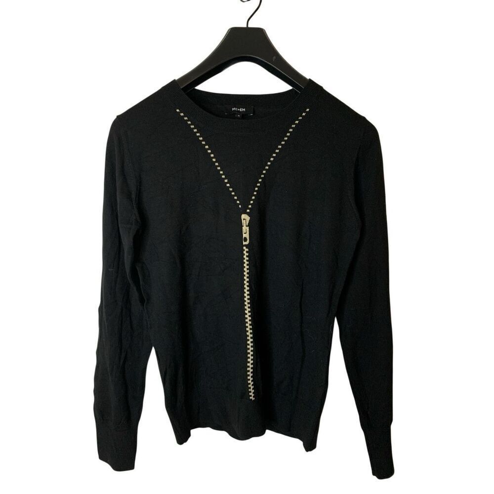 ME + EM 100% Merino Wool sweater black zipper women's size medium